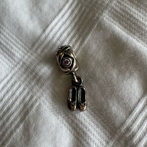 PANDORA Sterling Silver Ballet Shoes Charm with Pink Gem | Authentic